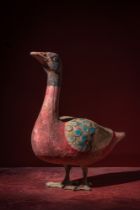 CHINESE HAN DYNASTY POLYCHROME DUCK - TL TESTED
