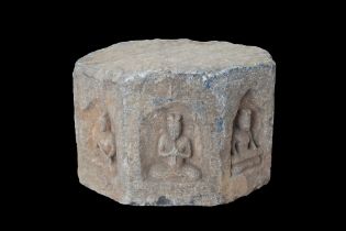 CHINESE TANG DYNASTY STONE PILLAR WITH BUDDHIST FIGURES