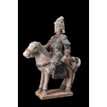 CHINESE MING DYNASTY GLAZED TERRACOTTA HORSE WITH A RIDER