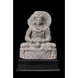 GANDHARAN SCHIST SEATED BODHISATTVA MAITREYA