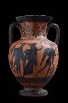 GREEK ATTIC BLACK FIGURE AMPHORA WITH SATYR AND MAENADS