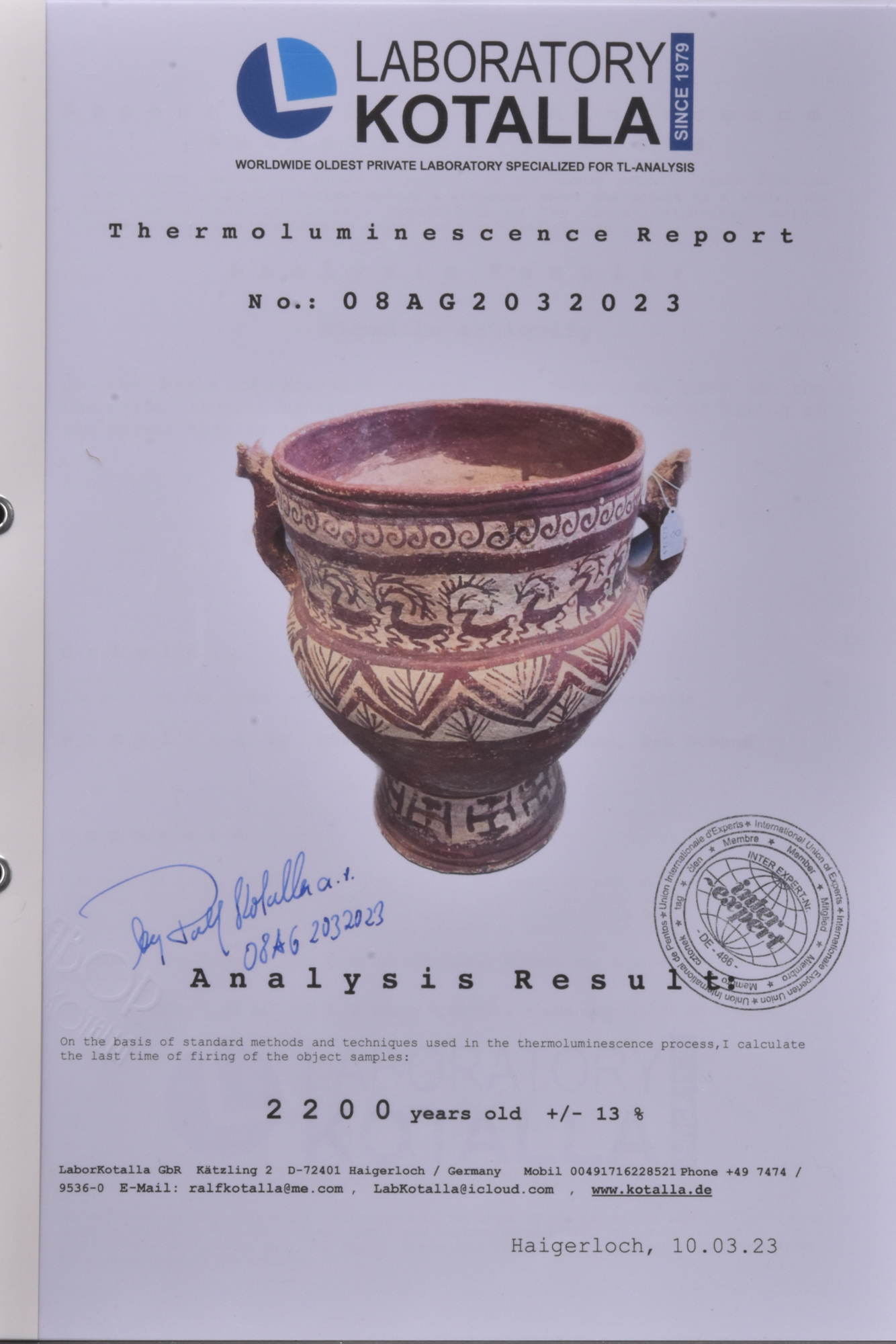 ANCIENT PERSIAN TERRACOTTA VESSEL WITH RAM HANDLES - TL TESTED - Image 8 of 8
