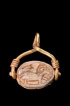 EGYPTIAN STEATITE SCARAB IN GOLD PENDANT