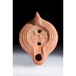 ROMAN TERRACOTTA OIL LAMP WITH HIPPOCAMP