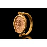 EGYPTIAN GOLD SWIVEL RING WITH SCARAB