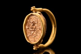 EGYPTIAN GOLD SWIVEL RING WITH SCARAB