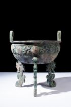 CHINESE SHANG DYNASTY BRONZE DING VESSEL