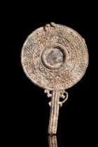 ROMAN LEAD VOTIVE MIRROR WITH DECORATION