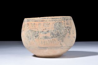 INDUS VALLEY TERRACOTTA BOWL WITH ZEBU BULL