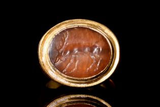 HELLENISTIC GOLD RING WITH STAG INTAGLIO