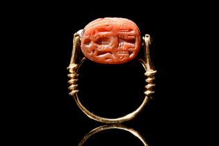 EGYPTIAN JASPER SCARAB SET IN A NEO-CLASSICAL GOLD RING