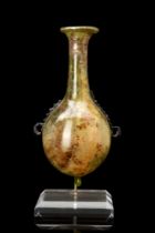 ROMAN GLASS FLASK WITH CRIMPED TRAILING