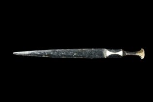 ANCIENT BRONZE SHORT SWORD WITH BONE INLAID HANDLE