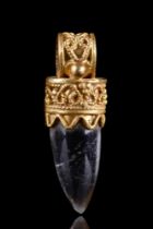 GREEK HELLENISTIC GOLD FILIGREE PENDANT WITH ROCK CRYSTAL