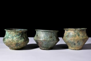 ETRUSCAN GROUP OF THREE BRONZE VESSELS