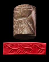 MESOPOTAMIAN DARK STONE CYLINDER SEAL - ORIGINAL PROF. LAMBERT REPORT