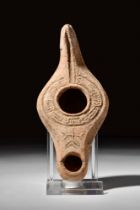 BYZANTINE TERRACOTTA OIL LAMP WITH CROSS