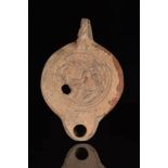 ROMAN TERRACOTTA OIL LAMP WITH LEDA AND THE SWAN - TL TESTED