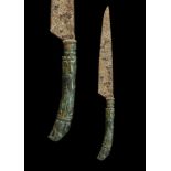 ROMAN IRON KNIFE WITH EAGLE-SHAPED BRONZE HANDLE