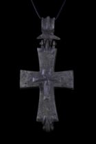 MASSIVE BYZANTINE BRONZE RELIQUARY CROSS PENDANT