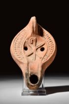ROMAN REDWARE OIL LAMP WITH CHI-RHO