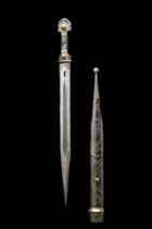 CIRCASSIAN STEEL DAGGER (KINDJAL) WITH NIELLOED SILVER SCABBARD