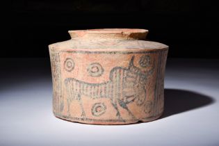 INDUS VALLEY TERRACOTTA CYLINDRICAL VESSEL WITH ANIMALS