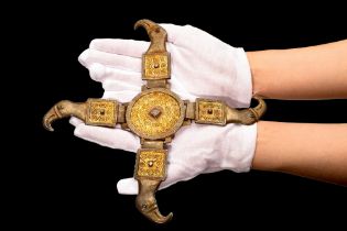 PRE-VIKING HUGE SILVER-GILT STRAP WITH EAGLE HEADS