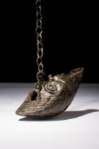 ROMAN BRONZE OIL LAMP WITH CHAIN