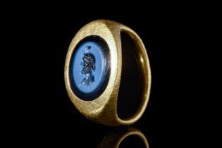 STUNNING ROMAN SERAPIS NICOLO INTAGLIO IN HEAVY GOLD RING