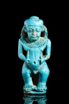 HUGE EGYPTIAN FAIENCE AMULET OF PTAH-PATAIKOS ON CROCODILES