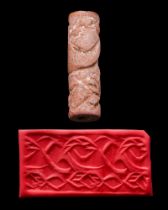 MESOPOTAMIAN BROWN STONE CYLINDER SEAL - ORIGINAL PROF. LAMBERT REPORT