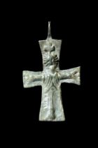 BYZANTINE BRONZE CROSS PENDANT WITH CORPUS CHRISTI