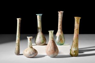 COLLECTION OF SIX ROMAN GLASS BOTTLES