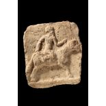 OLD BABYLONIAN POTTERY PLAQUE WITH HORSERIDER