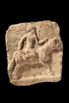 OLD BABYLONIAN POTTERY PLAQUE WITH HORSERIDER