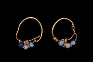 ROMAN GOLD EARRINGS WITH GLASS AND FILIGREE BEADS