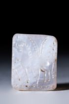 HELLENISTIC WHITE CHALCEDONY STAMP SEAL WITH PEGASUS