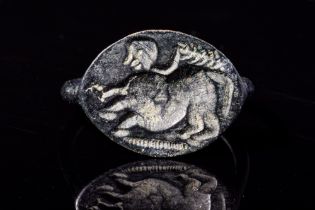 GREEK BRONZE RING WITH MYTHOLOGICAL CREATURE