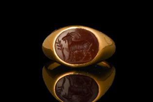 ROMAN GOLD RING WITH GOAT INTAGLIO