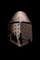 MEDIEVAL IRON GREAT HELM - WITH FULL REPORT