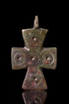 BYZANTINE BRONZE CROSS PENDANT WITH FIVE WOUNDS OF CHRIST