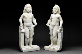 PAIR OF ROMAN MARBLE HARPOCRATES FIGURES