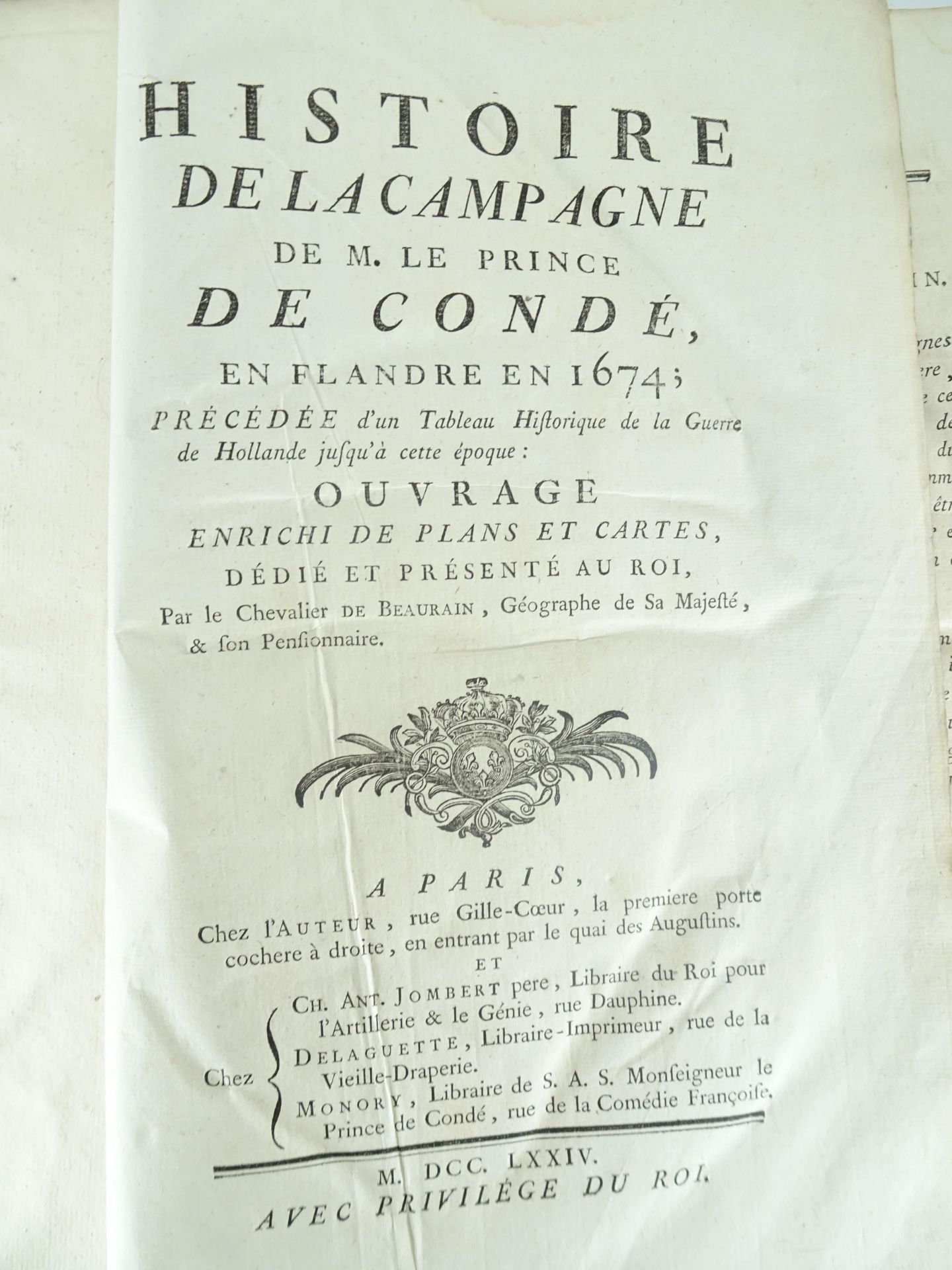 |Histoire Militaire| Chevalier de Beaurain, Histoire de la Campagne de 1674 en Flandre précédé d' - Image 2 of 19