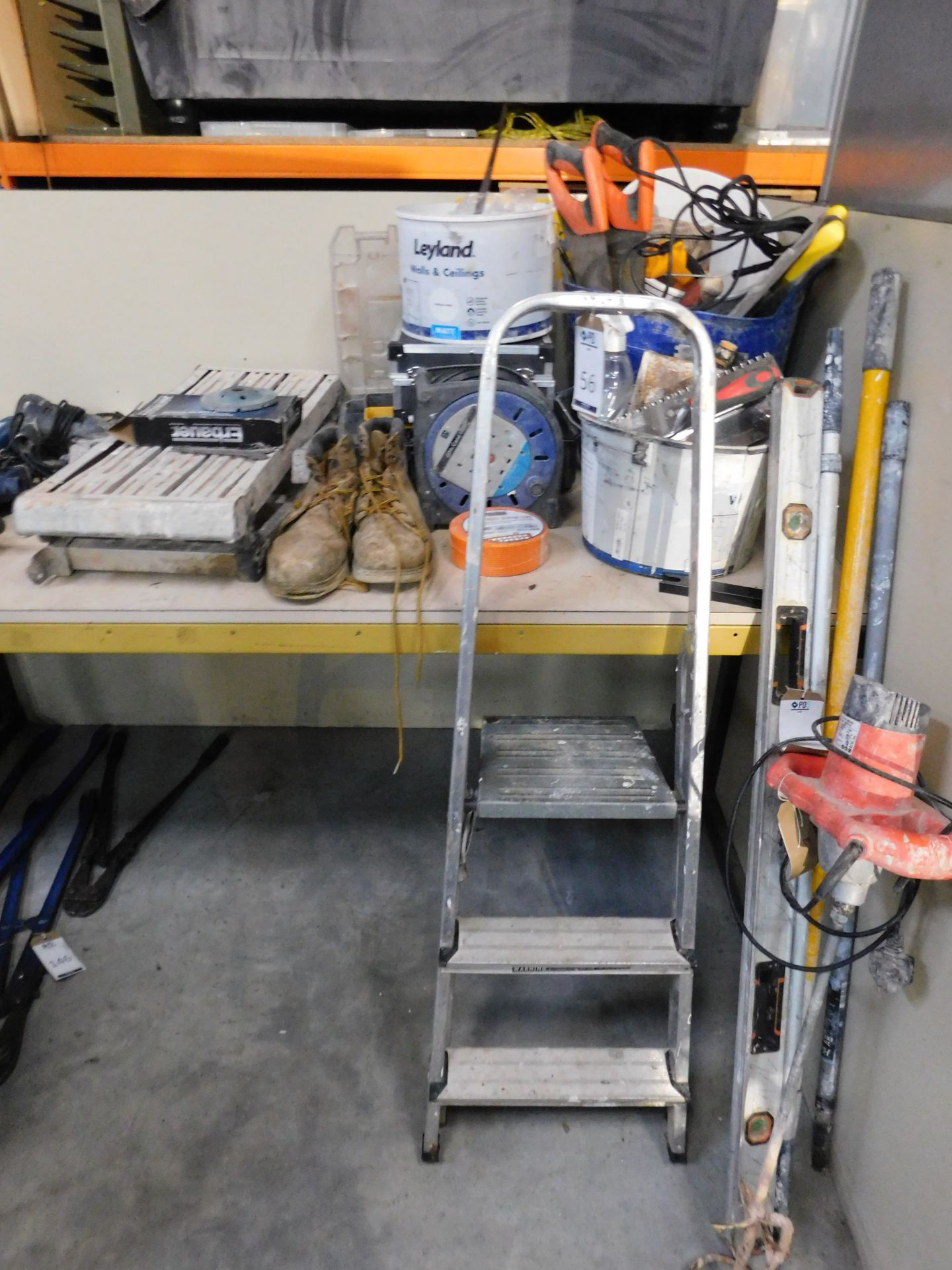 Quantity of Plastering Tools, Saws, Pair of Safety Boots, Aluminium Steps & Other Miscellaneous