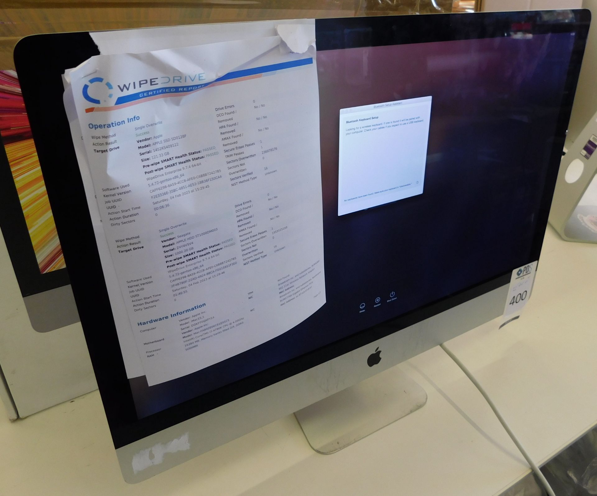 Apple iMac 27 inch, A1419, Serial Number DGKP70QKFY14, i7 @ 4.0 GHz, 16GB RAM, 1.12 TB Fusion Drive, - Image 2 of 6