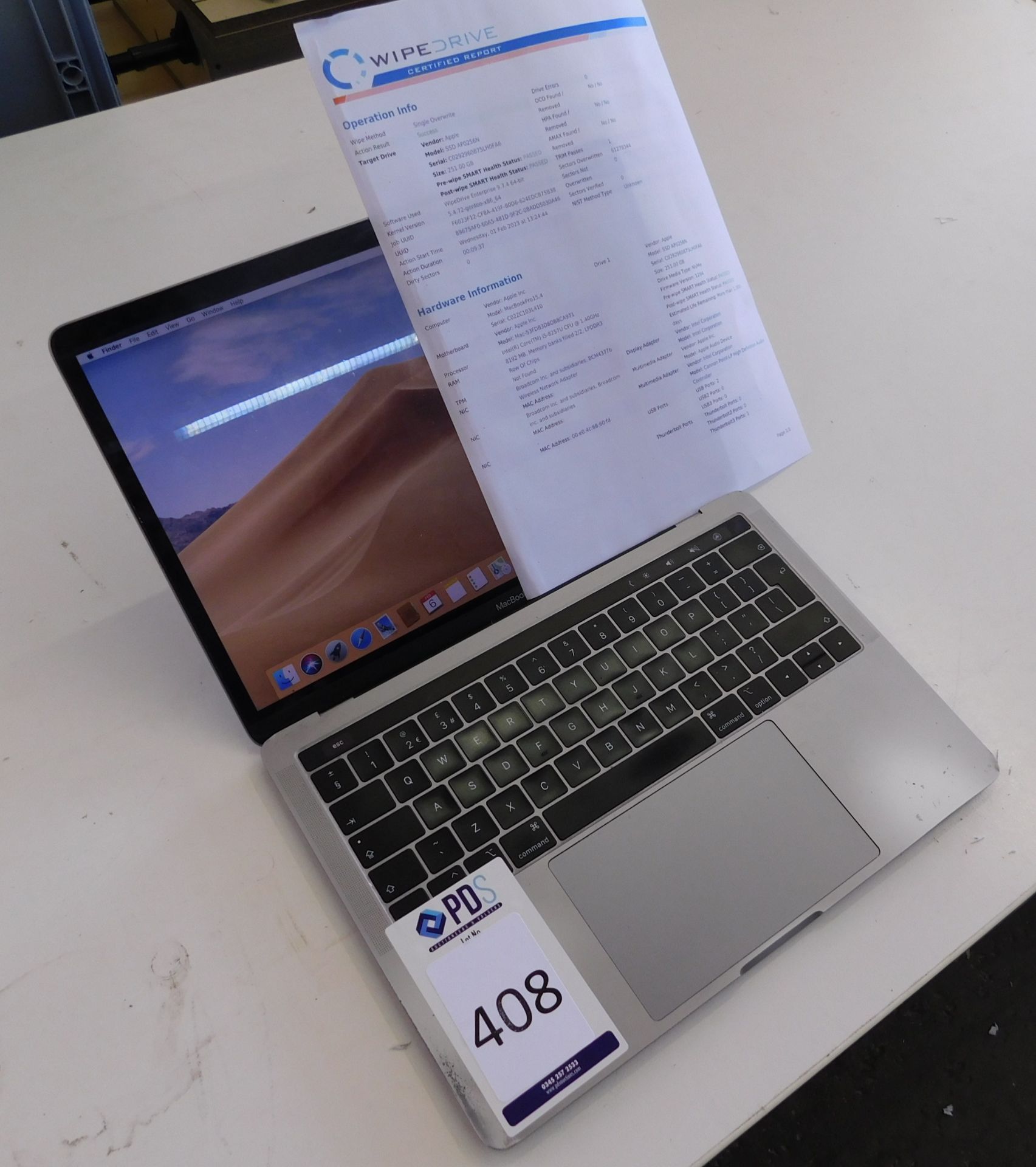 Apple MacBook Pro, A2159, Serial Number C02ZC103L410, i5 @1.40 GHz, 8GB RAM, 251GB SSD, OS Installed - Image 2 of 5