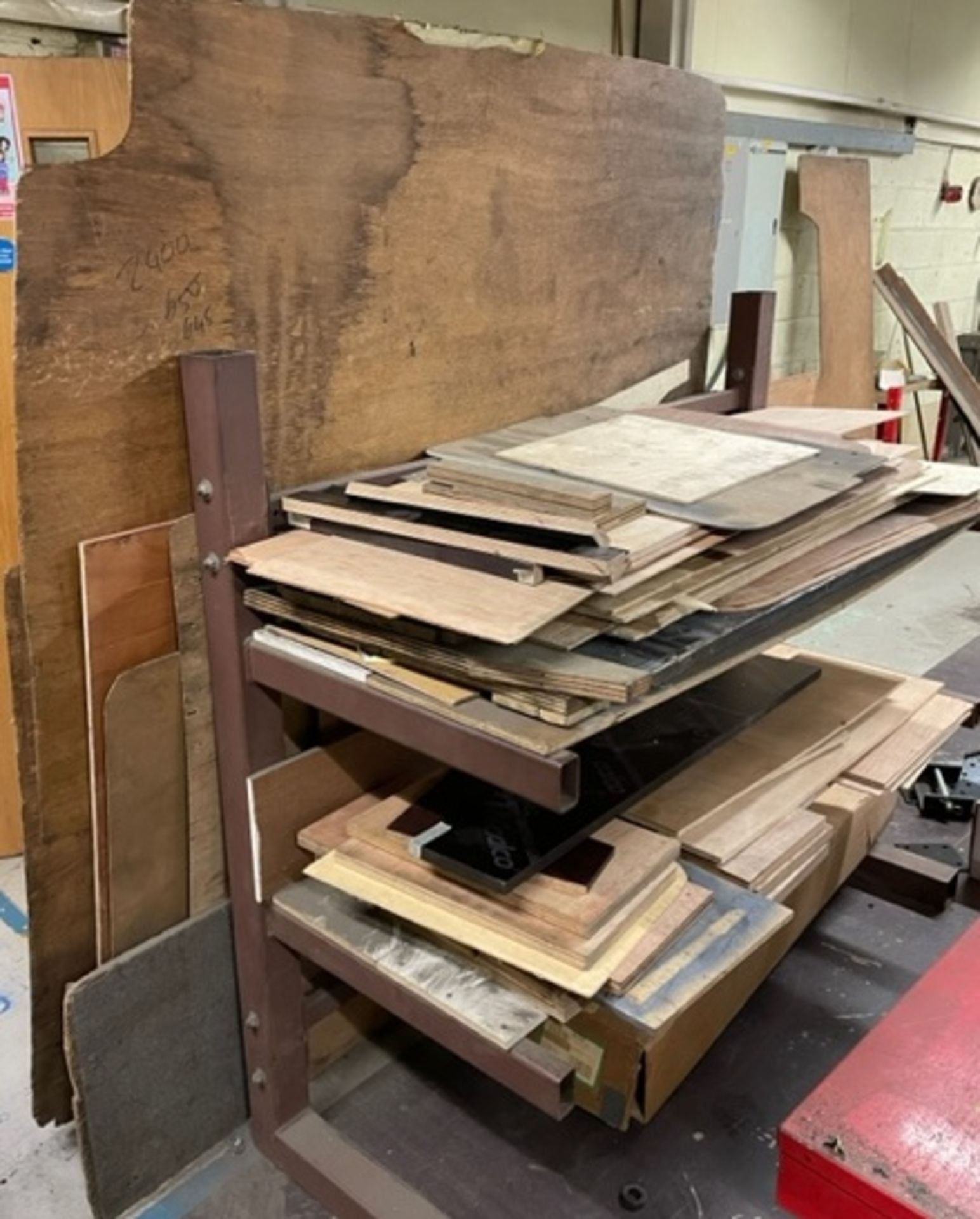 Single Sided Stock Rack & Contents Comprising of Assorted Ply Sheet & Off Cuts (Location Dover.