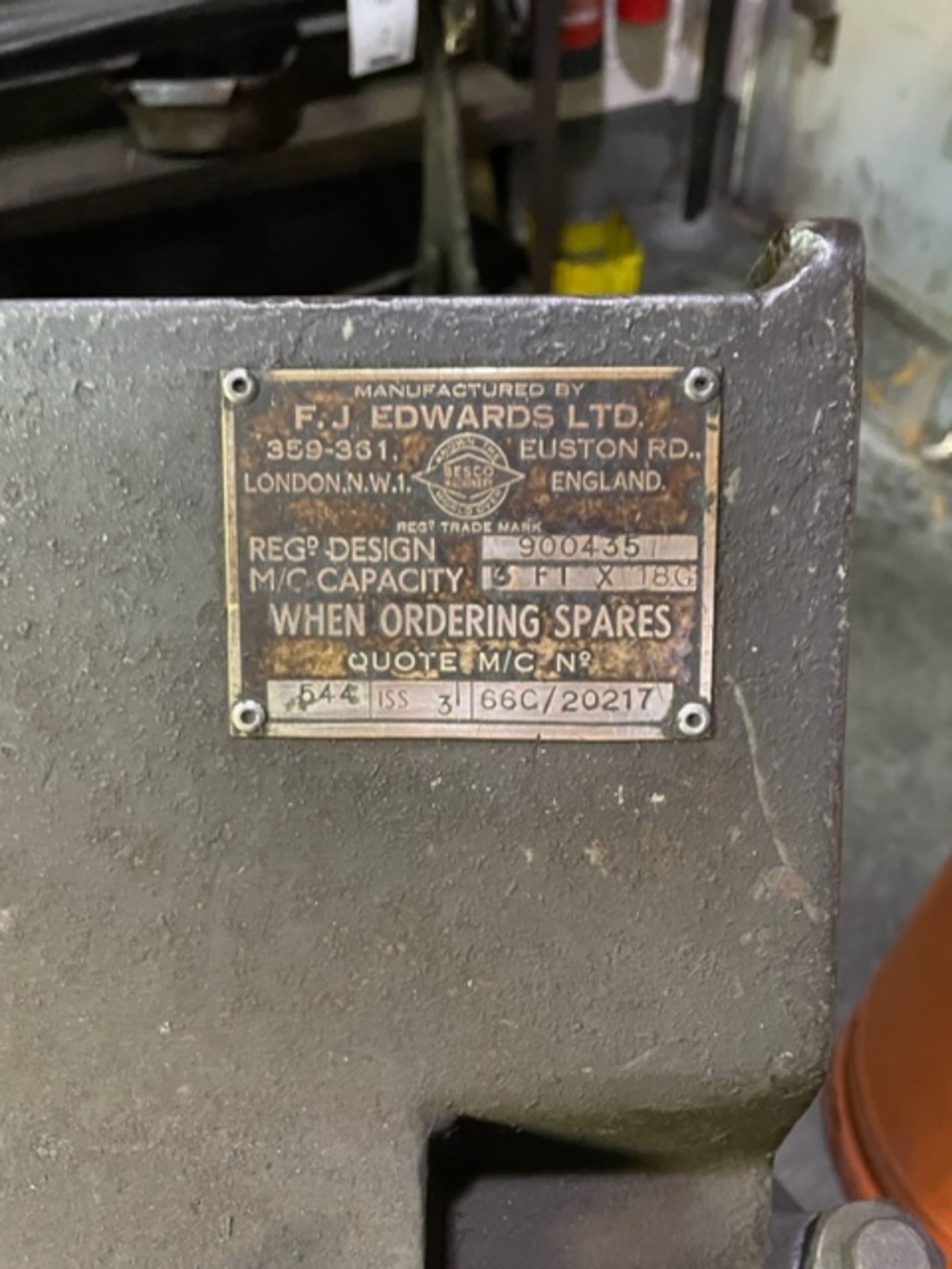 F.J. Edwards 900435 3’x18G Manual Folder, Serial Number 3668c/20217 (Location Colchester. Please - Image 2 of 2