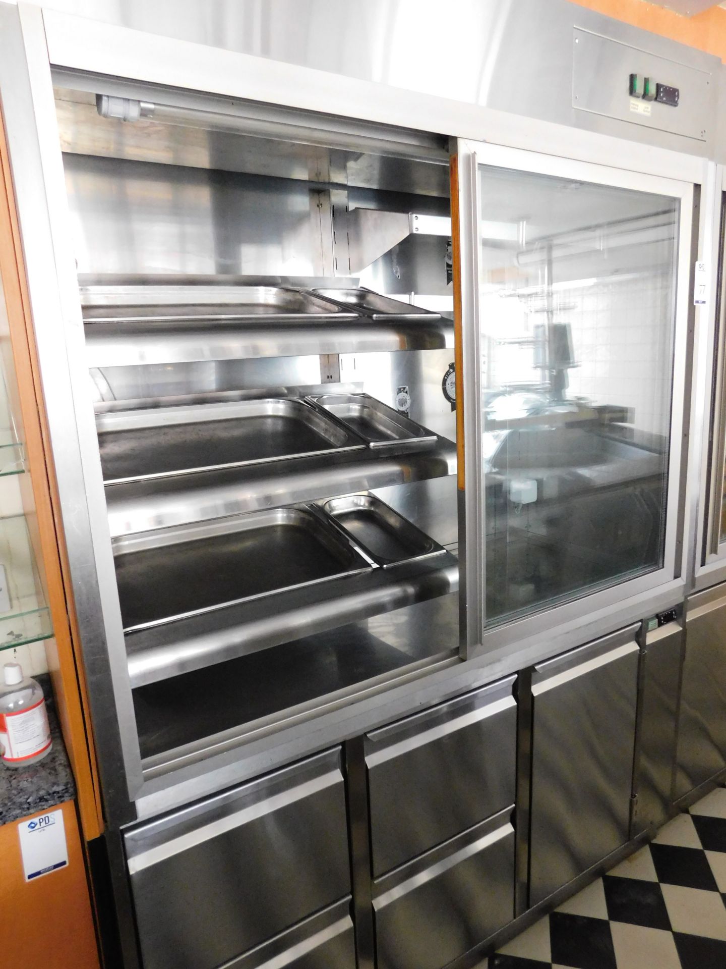 Stainless Steel Cabinet with Double Sliding Glass Doors & 4-Drawers & 1 Door Under, 1500mm x